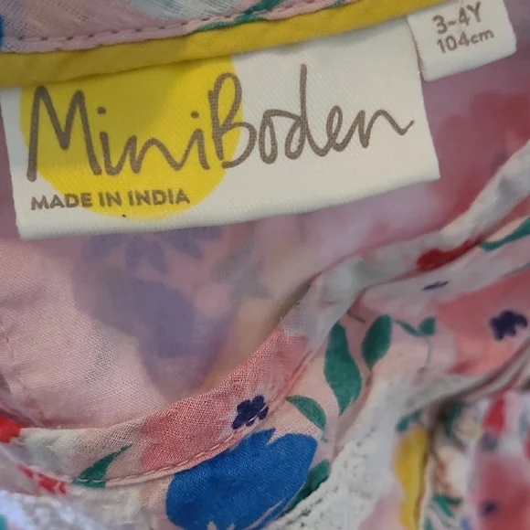 Mini Boden Pink Floral Ruffle Long Sleeve Long Dress Size 3-4 Years